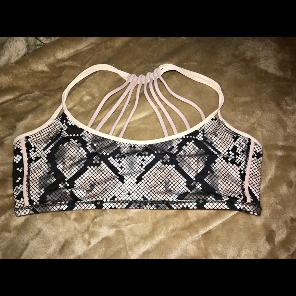 Black & Pink LuluLemon Snakeskin Halter Sports Bra
